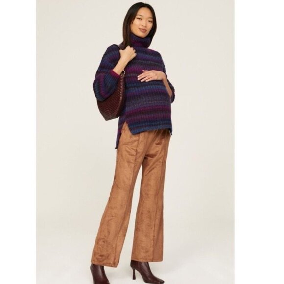 Hatch Wool Turtleneck Sweater Striped Purple Maternity Long Length Size Medium - Picture 1 of 10